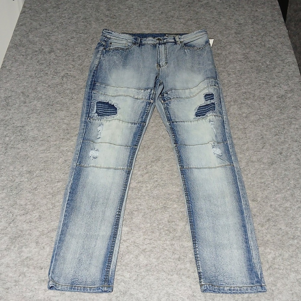 Southpole Mens‎ Skinny Jeans Light Wash Distressed Moto Style 36x32
